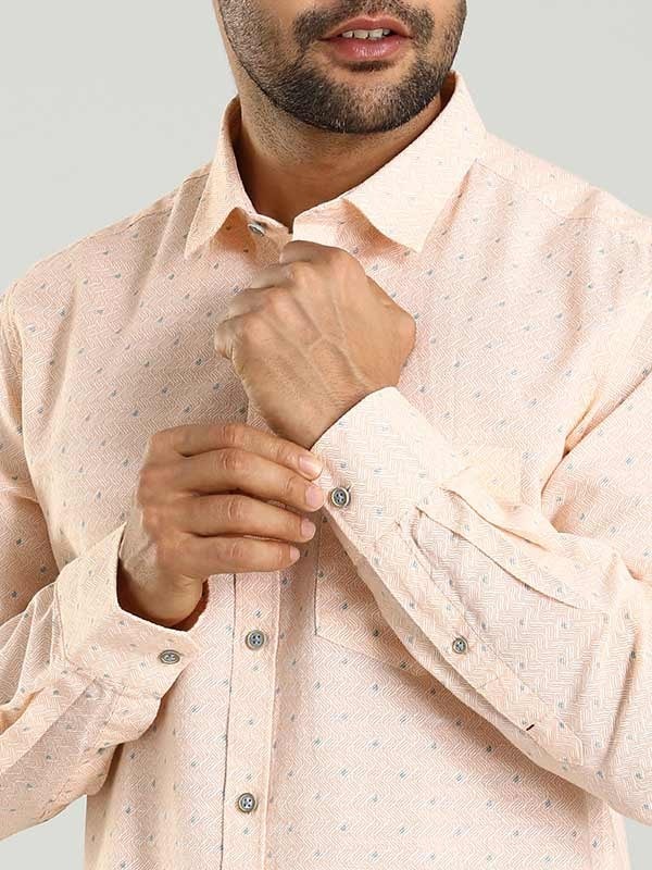 Indian Terrain Men's Regular Fit Full Sleeve All Over Print Peach Shirt